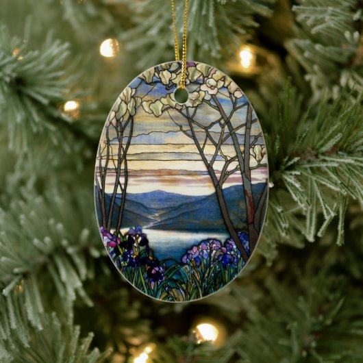 Venster Glas in lood Magnolias en Irises Keramisch Ornament (Boom)