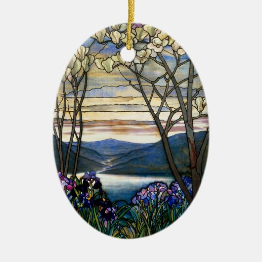 Venster Glas in lood Magnolias en Irises Keramisch Ornament (Voorkant)