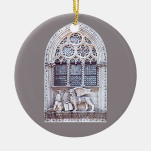 Venster Glas in lood San Marco Winged Lion Keramisch Ornament (Voorkant)