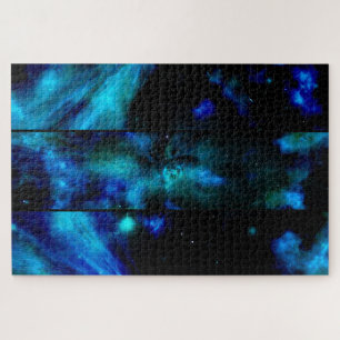 Venster in de ruimte, blauwe nevel sterren legpuzzel
