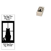 Venster Kat Silhouet met 2 Lijnen van Jouw tekst Rubberstempel (Gestempeld)