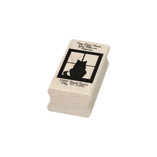 Venster Kat Silhouet met 2 Lijnen van Jouw tekst Rubberstempel (Stempel)