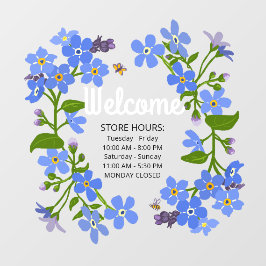 Venster klampen winkel uren Welkom blauwe bloemen Raamsticker