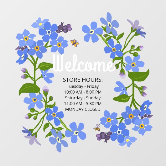 Venster klampen winkel uren Welkom blauwe bloemen Raamsticker (Vel)