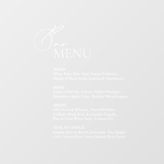 Venster Koppeling Trouwbalk Menu Teken Script Raamsticker (Vel)