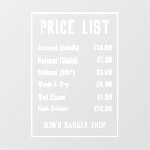 Venster Lijst met opsomming voor Barber Winkelprij Raamsticker (Vel)