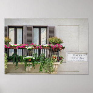 Venster met bloemen (Italië) Poster