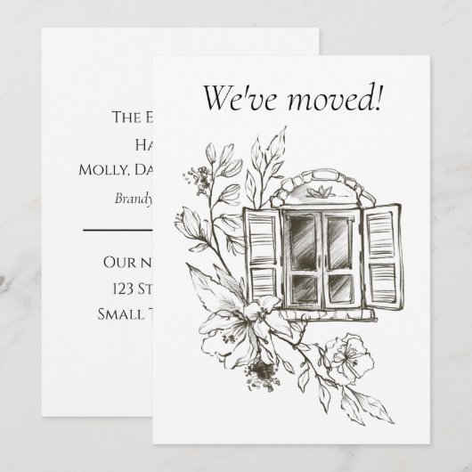 Venster met een Bloeiende tak Nieuw adres Aankondiging (Voorkant / Achterkant)