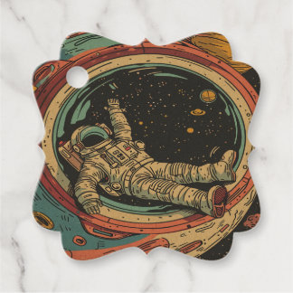 Venster naar de ruimte - Cartoon Astronaut Uitzich Bedankjes Labels