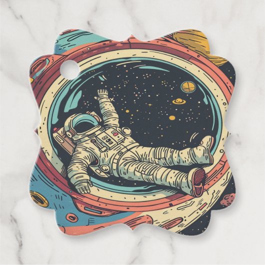 Venster naar de ruimte - Cartoon Astronaut Uitzich Bedankjes Labels (Voorkant)