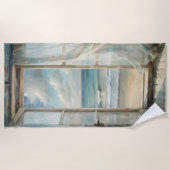 Venster naar een Ocean Breeze Waterverf | kust Strandlaken (Voorkant)