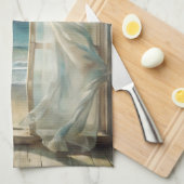 Venster naar een Ocean Breeze Waterverf | kust Theedoek (Quarter Fold)