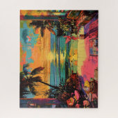 Venster naar Paradise - Beachside Pop Art Legpuzzel (Verticaal)