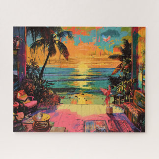 Venster naar Paradise - Beachside Pop Art Legpuzzel