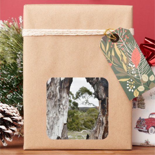 Venster natuur vierkante sticker (Feestdagen)