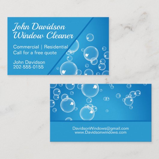 Venster reinigen Blauw waterbad Visitekaartje (Voorkant / Achterkant)