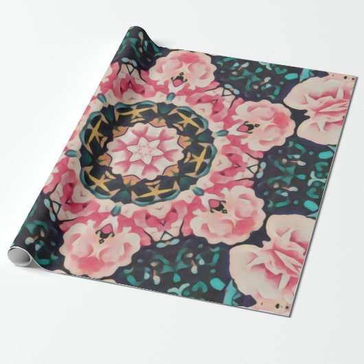 Venster roos cadeaupapier (Uitgerold)