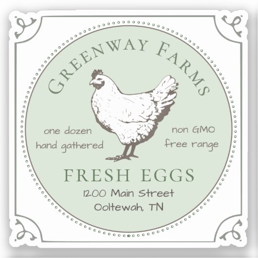 Venster Sticker VERS EIEREN vintage HEN en rand (Voorkant)