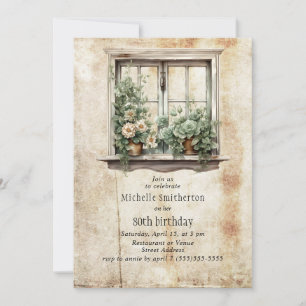 Venster Tuin Succulenten Rustieke 80e Verjaardag Kaart