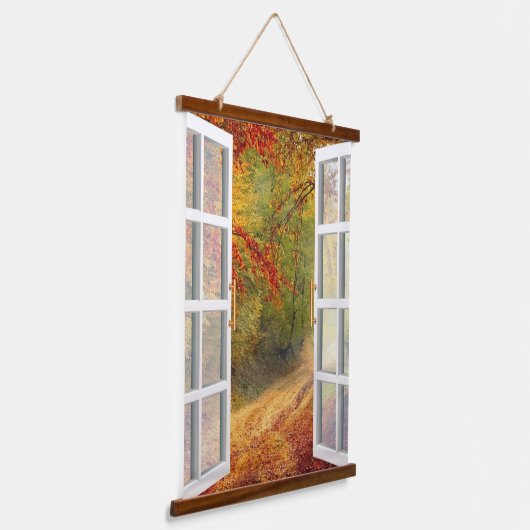 Venster uitzicht herfst hangend wandkleed (Gebogen)