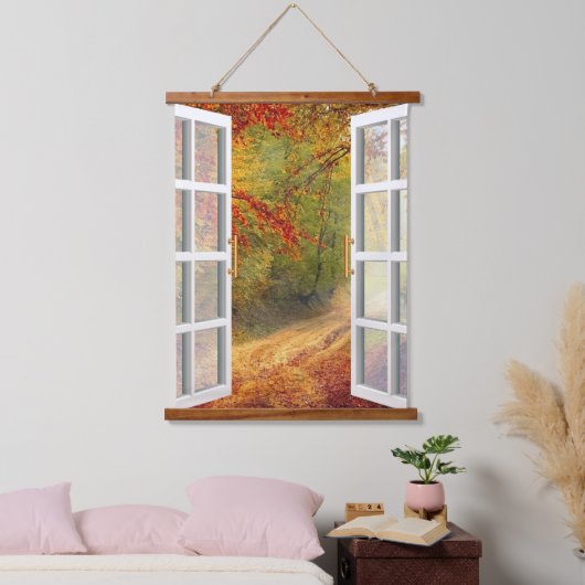 Venster uitzicht herfst hangend wandkleed (Slaapkamer)