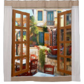 Venster Uitzicht Middellandse-Zeekafel Douchegordijn (Voorkant)