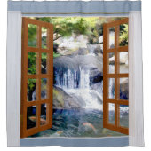 Venster Uitzicht Tuinwaterval met Koi Pond Douchegordijn (Voorkant)