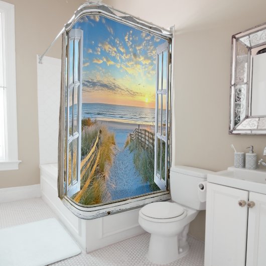 Venster uitzicht van het strand douchegordijn (In situ)