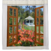 Venster Uitzicht van tuin- en gazebo Douchegordijn (Voorkant)