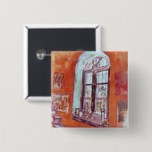 Venster van Vincent van Gogh's Studio op het Asiel Vierkante Button 5,1 Cm (Voorkant /achterkant)