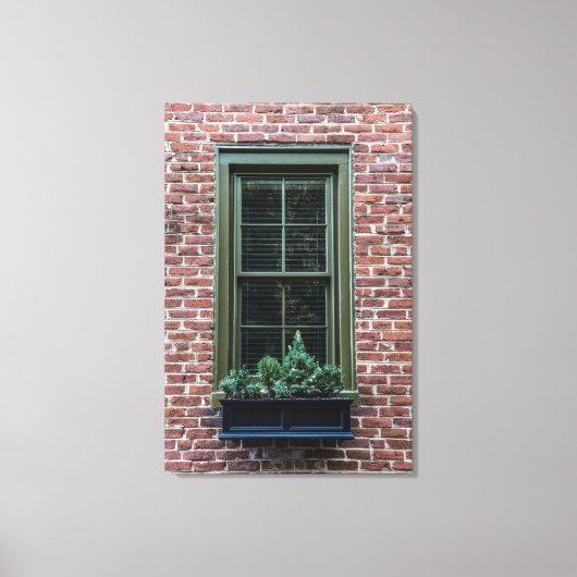 Vensterdoos op baksteen canvas afdruk (Voorkant)