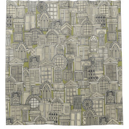 vensters groen douchegordijn