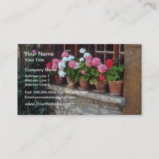 Vensters in bloemen Perouges Visitekaartje (Voorkant)