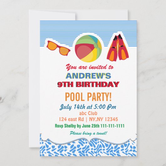 Ventilator ball-kleefpottenbakken Pool party Invit Kaart (Voorkant)