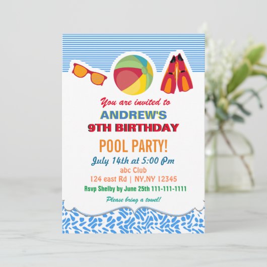 Ventilator ball-kleefpottenbakken Pool party Invit Kaart (Staand voorkant)