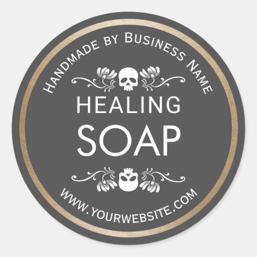  ventilator en schedel Handgemaakte koelzeep grijs Ronde Sticker (Voorkant)