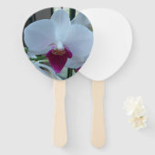 Ventilator met witte en paarse orchidee handwaaier (Voorkant en achterkant)