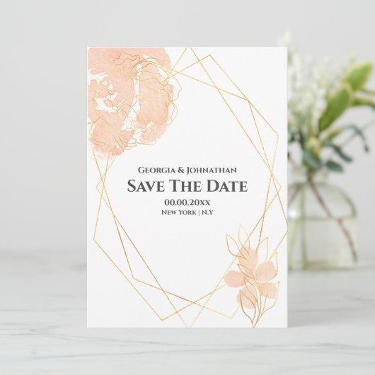 Ventilator waterverf geometrisch goudperk sinaasap save the date (Staand voorkant)
