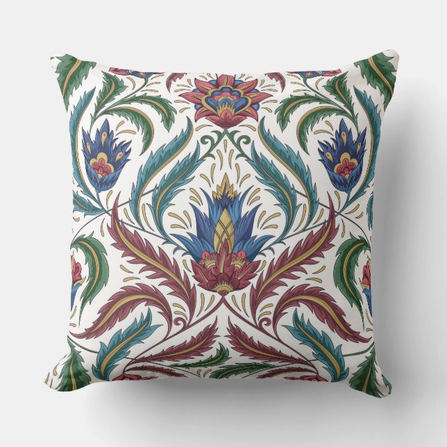 Ventilatorbladeren Floral Faux Tapestry Red Blue Kussen (Voorkant)
