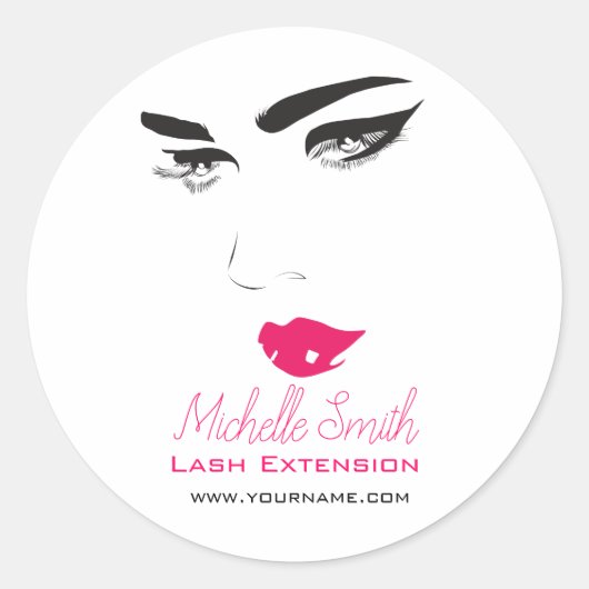 Ventilatoren roze lippen Lash Extensions Ronde Sticker (Voorkant)
