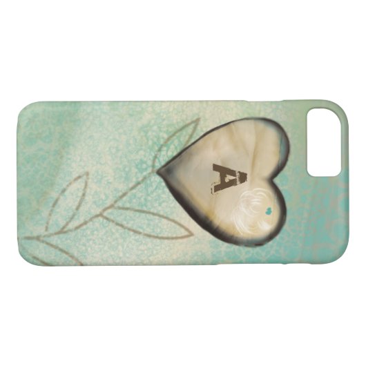  ventilatorhart Blauwgroen met monogram Initiaal Case-Mate iPhone Case (Achterkant (Horizontaal))