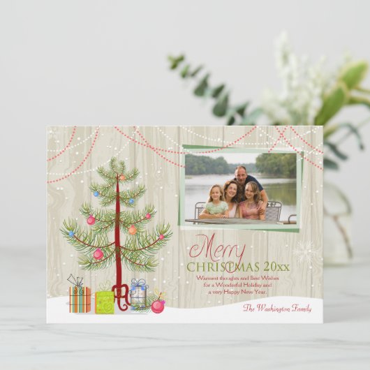 Ventilatorkaart met kerstboomplank feestdagenkaart (Staand voorkant)