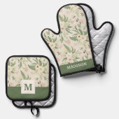 Ventilatorpatroon met groene tuinvloer ovenwant & pannenlap set (Voorkant / Achterkant)