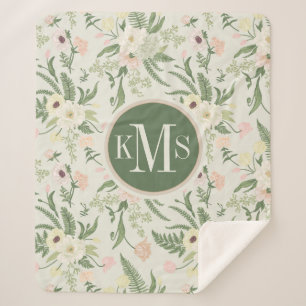 Ventilatorpatroon met groene tuinvloer sherpa deken