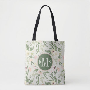 Ventilatorpatroon met groene tuinvloer tote bag