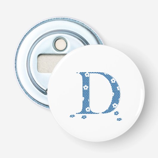VentilatorpatroonLetter D (blauw) Button Flesopener (Voorkant)