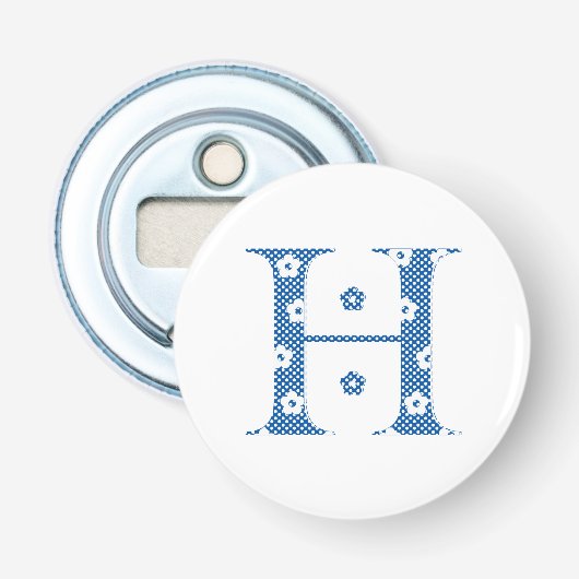 VentilatorpatroonLetter H (blauw) Button Flesopener (Voorkant)