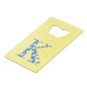 VentilatorpatroonLetter K (blauw) Creditkaart Flessenopener (Voorkant Gekanteld)