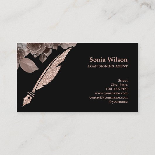 Ventilatorpen met goudtipografie van notariselegan visitekaartje (Achterkant)