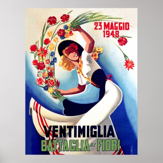 Ventimiglia, Maggio, Italië, meisje met bloemen st Poster (Voorkant)
